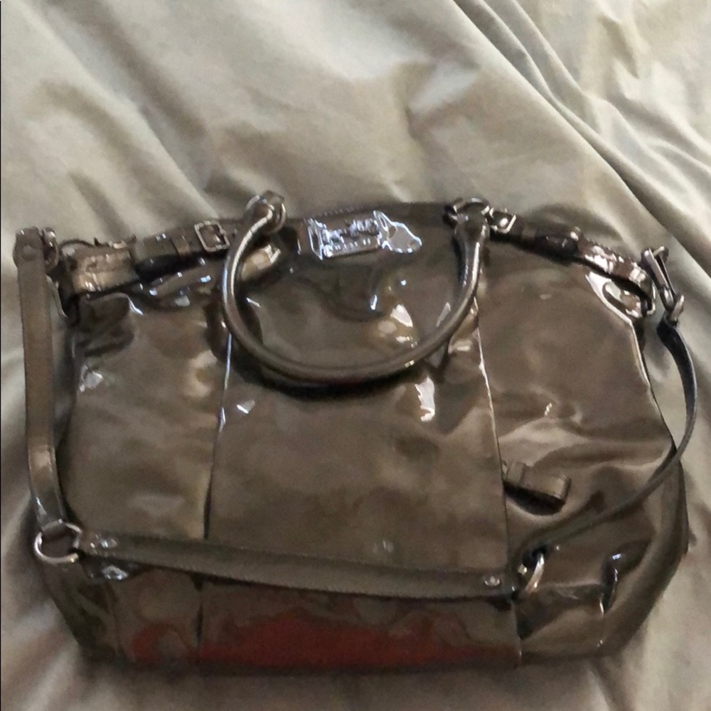 Coach steel gray patent leather purse w/ dust-bag